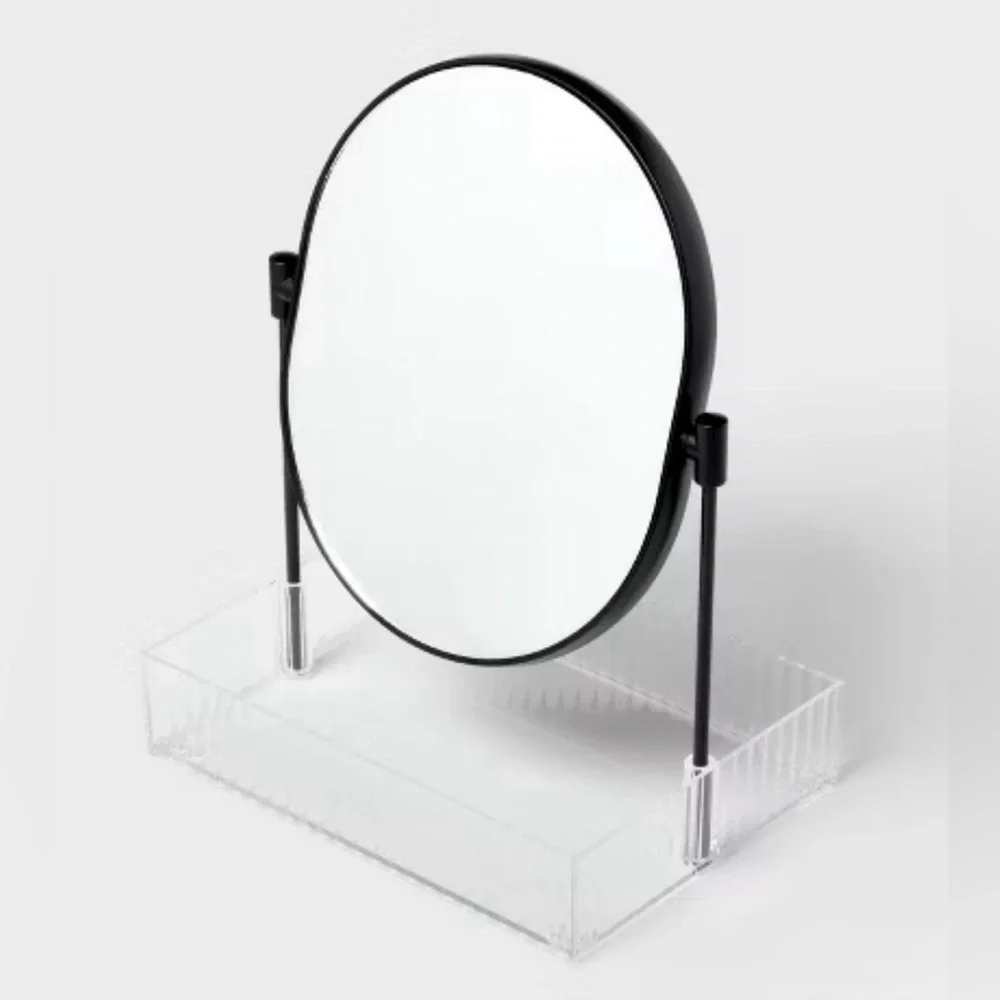 New Threshold Clear Ribbed Acrylic Tray with Black Mirror